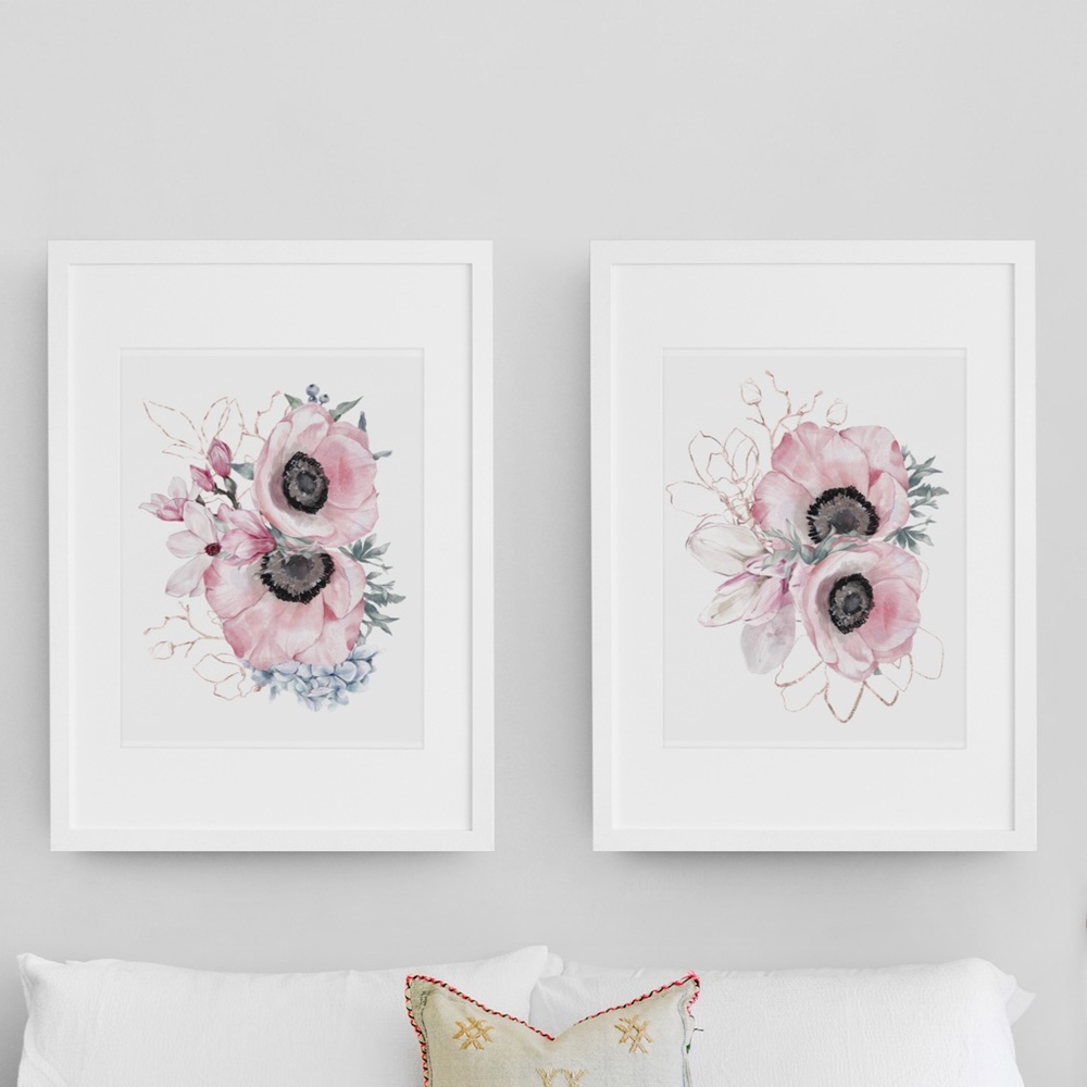 Wall Art Watercolor Pink Flowers Print Unframed - Picture 10 of 10